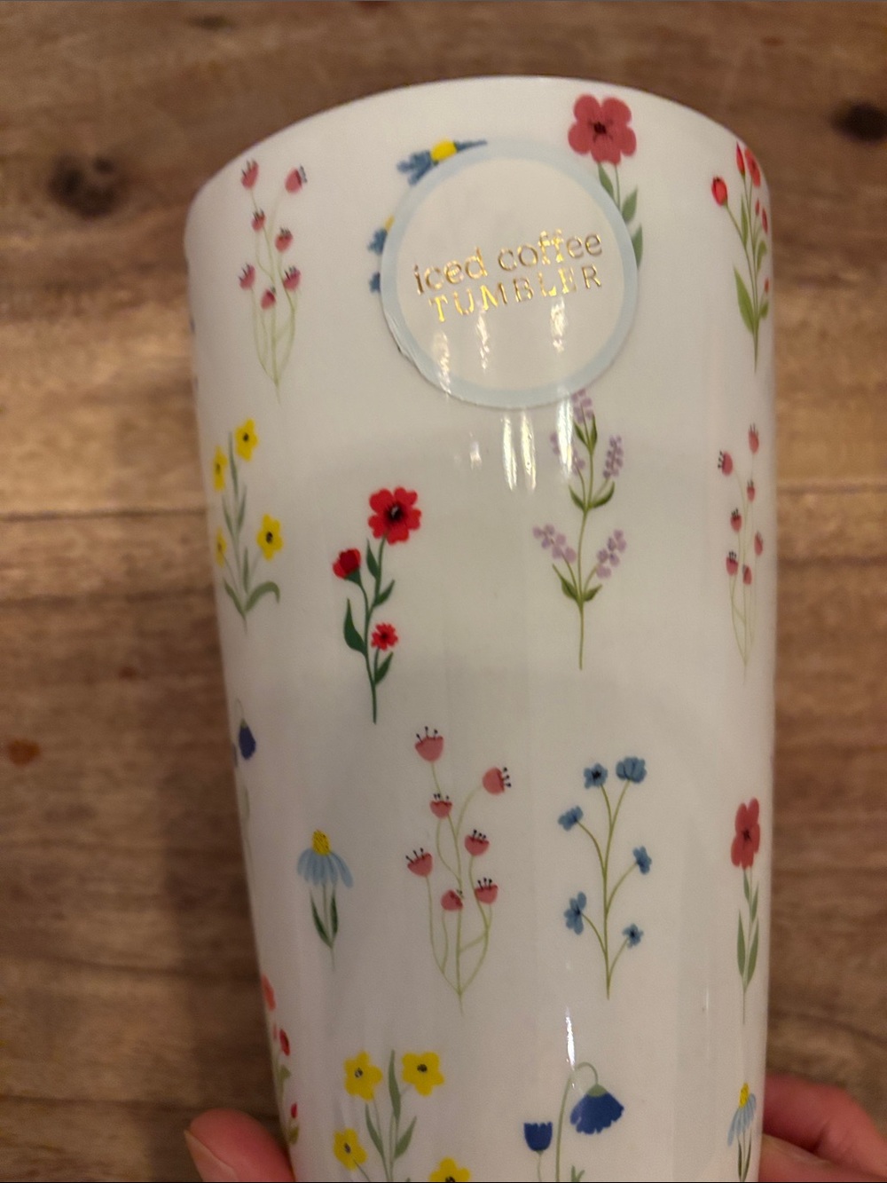 Floral White Iced Coffee Tumbler - Charming Wildflower Pattern